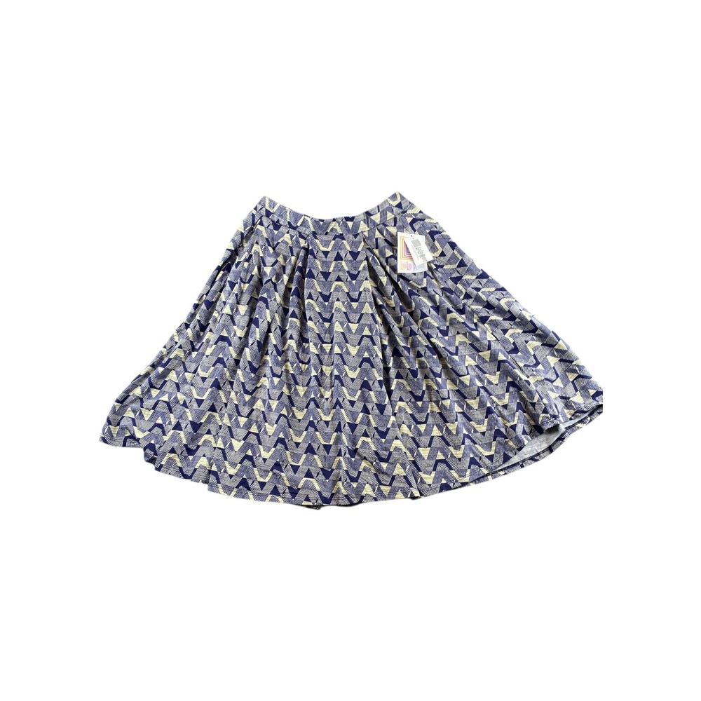 LuLaRoe Madison Skirt Womens Medium Blue Cream Geometric Pleated A-Line NWT
